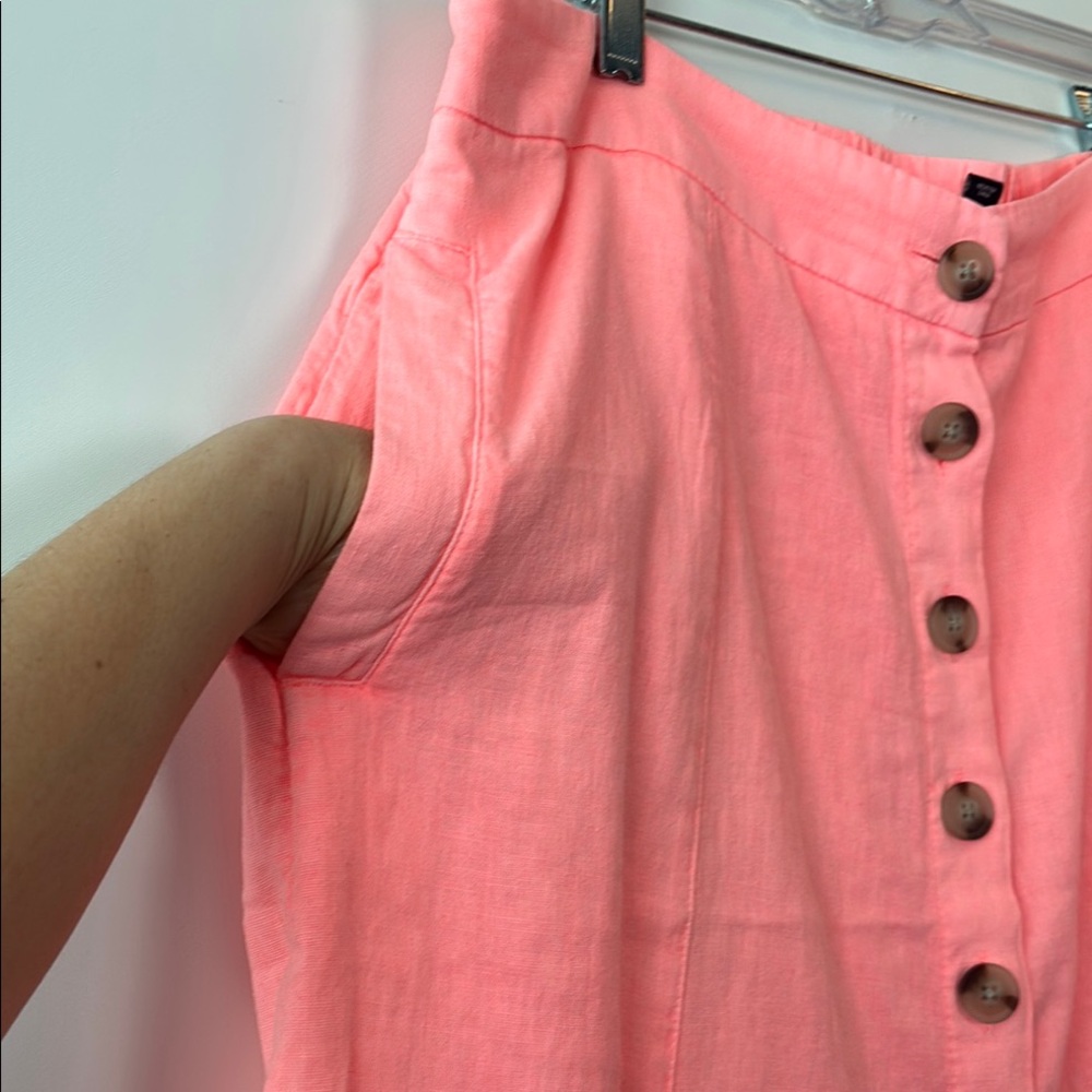 Neon Coral Linen Button-Front A-Line Skirt with Pickers by Universal Thread - Picture 5 of 6